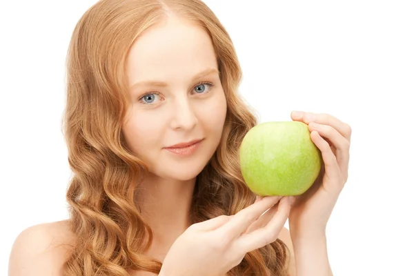 Yeşil elma genç güzel kadın — Stok fotoğraf