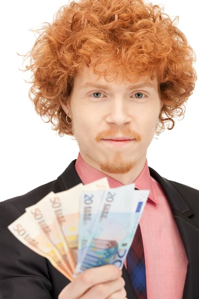 Schöner Mann mit Euro Bargeld — Stockfoto