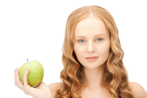 Όμορφη κοπέλα με πράσινο μήλο — Φωτογραφία Αρχείου