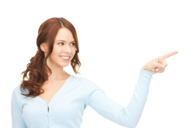 Businesswoman pointing her finger clipart