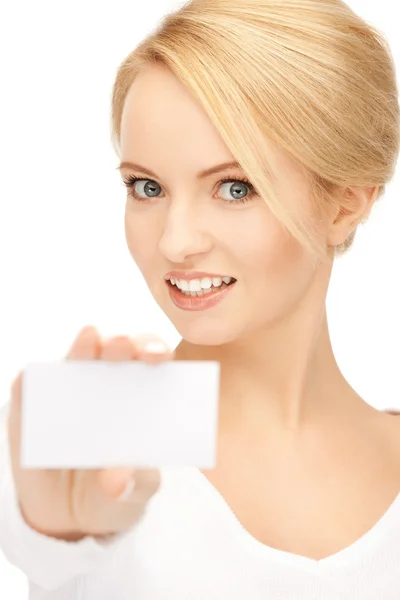 Woman with business card Stock Photo
