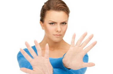 Woman making stop gesture clipart