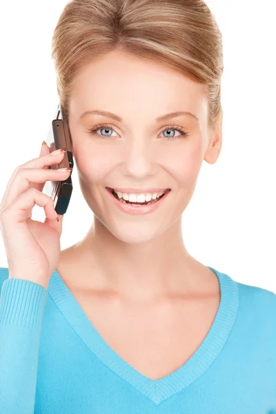 Счастливая деловая женщина с телефоном — стоковое фото