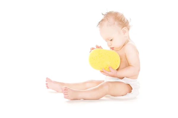 Niño con esponja — Foto de Stock