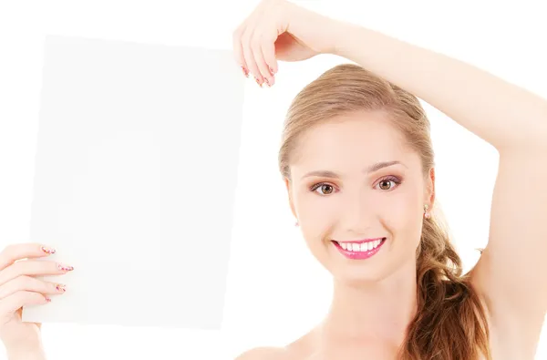 Happy girl with blank board — Stock Photo, Image