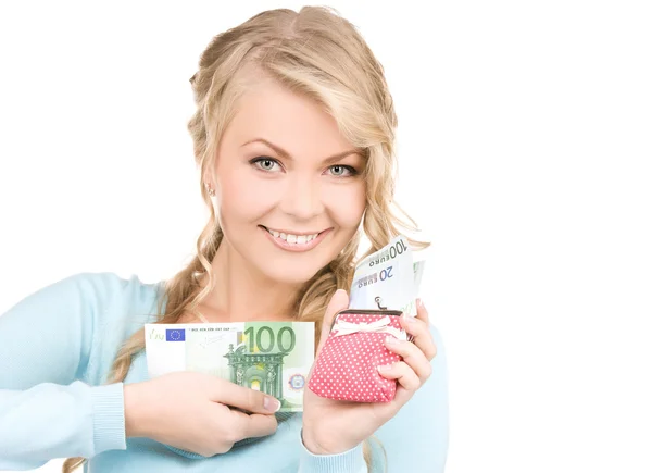Bella donna con borsa e denaro — Foto Stock