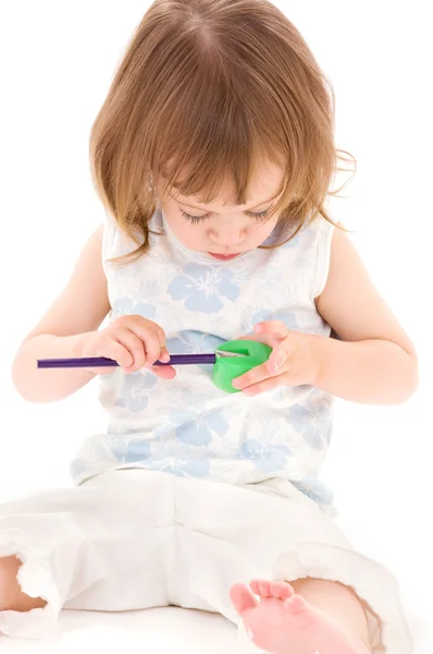 Little girl with color pencil — Stock Photo, Image