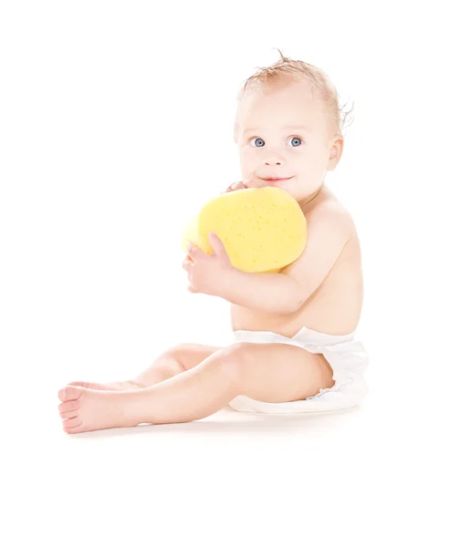 Baby boy with sponge — Stock Photo, Image
