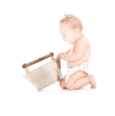 Baby boy with wash-tub clipart