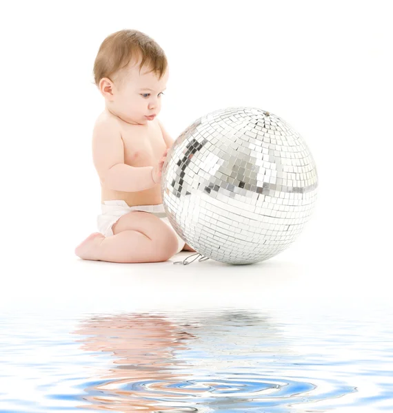 Adorable baby boy with big disco ball — Stock Photo, Image
