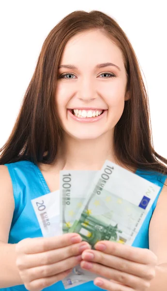 Härlig tonårsflicka med pengar — Stockfoto