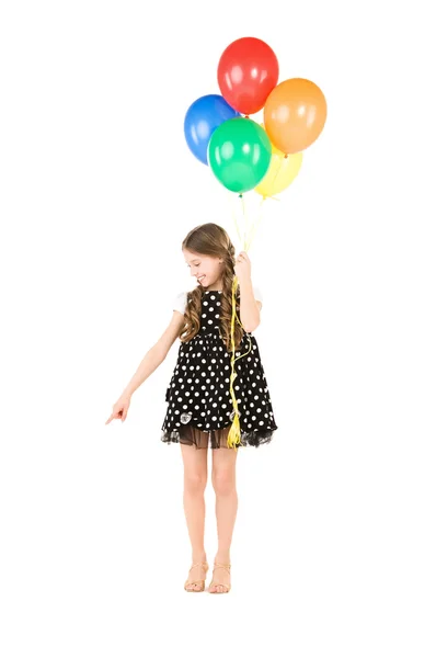 Gelukkig meisje met kleurrijke ballonnen — Stockfoto
