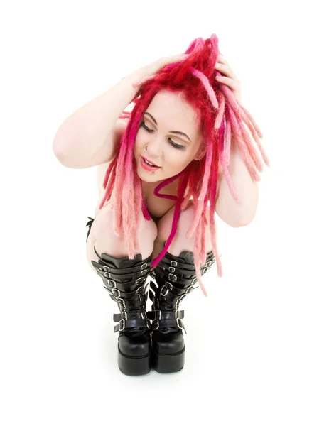 Pink hair girl in high boots — Stock Photo, Image