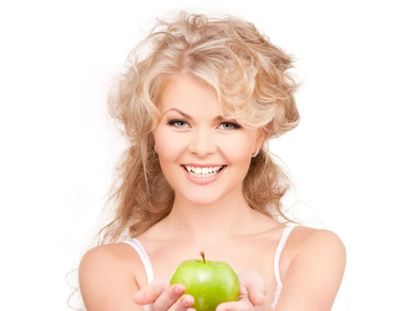 Joven hermosa mujer con manzana verde —  Fotos de Stock