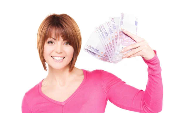 Mulher feliz com dinheiro — Fotografia de Stock