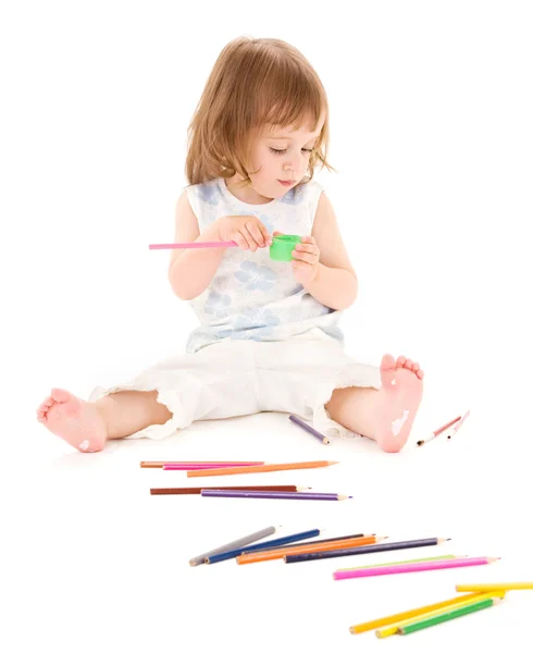 Bambina con matite di colore — Foto Stock
