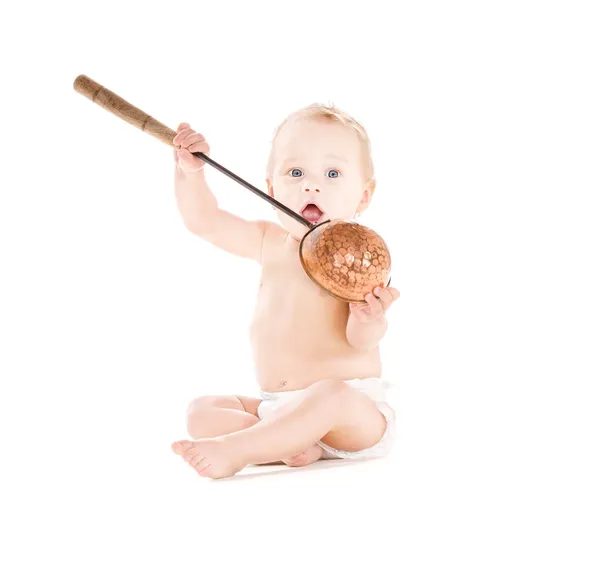 Baby boy with big scoop — Stock Photo, Image