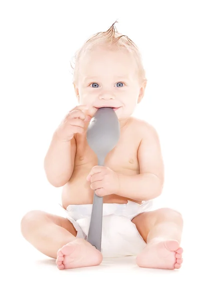 Niño con cuchara grande —  Fotos de Stock