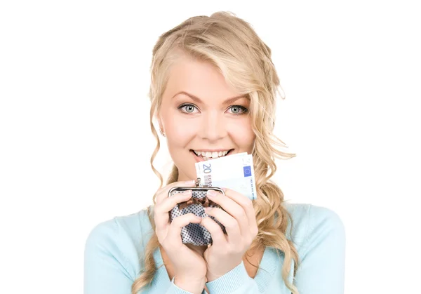 Lovely woman with purse and money — Stock Photo, Image