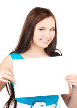 Happy girl with blank board clipart