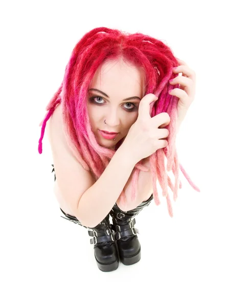 Pink hair meisje in hoge laarzen — Stockfoto