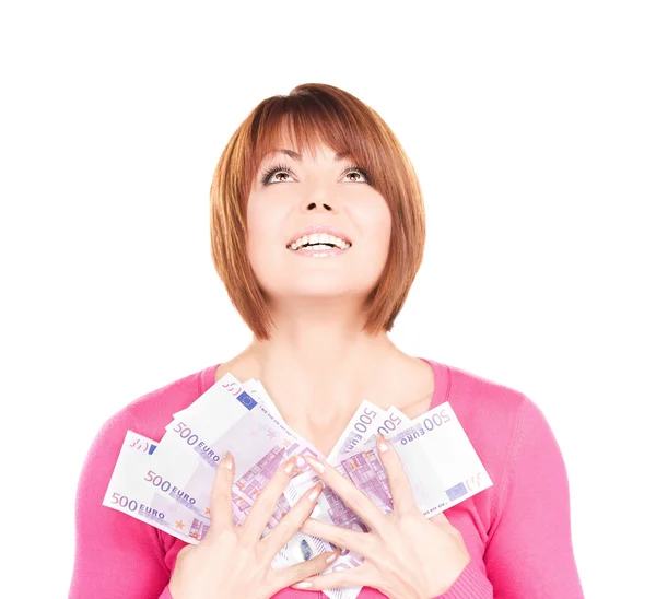 Happy woman with money — Stock Photo, Image