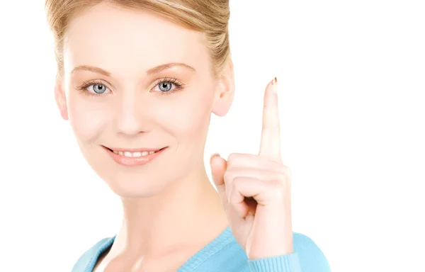 Mujer con el dedo en alto — Foto de Stock