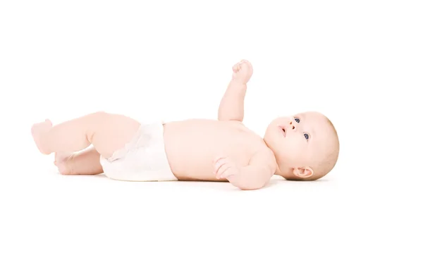 Legdatum babyjongen in luier — Stockfoto