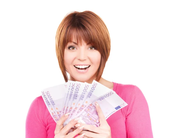 Šťastná žena s penězi — Stock fotografie