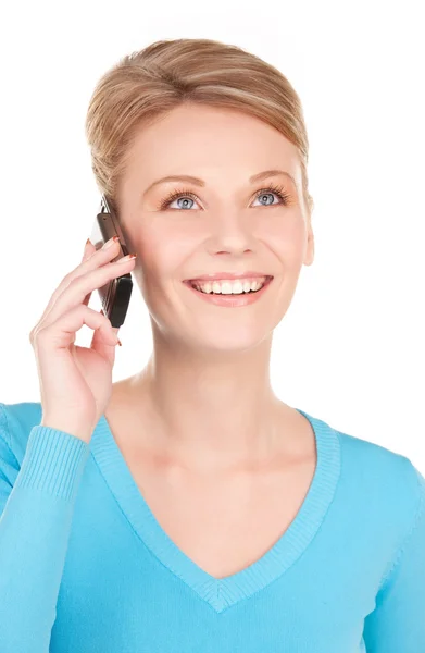 Feliz mujer de negocios con teléfono — Foto de Stock