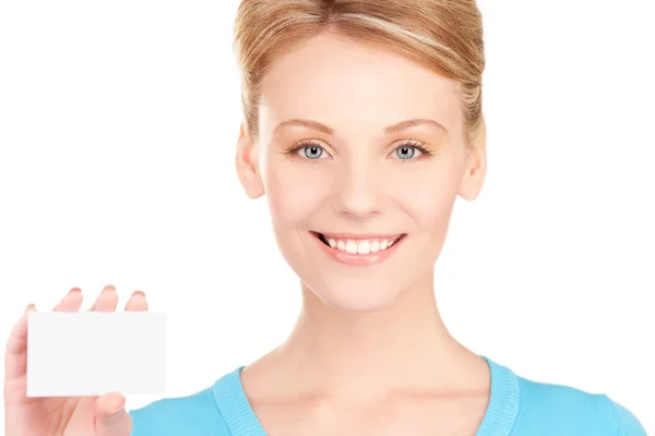 Happy girl with business card Stock Image