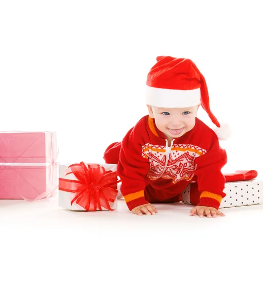 Bambino aiutante di Babbo Natale con regali di Natale — Foto Stock