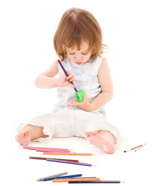 컬러 연필와 어린 소녀 — 스톡 사진