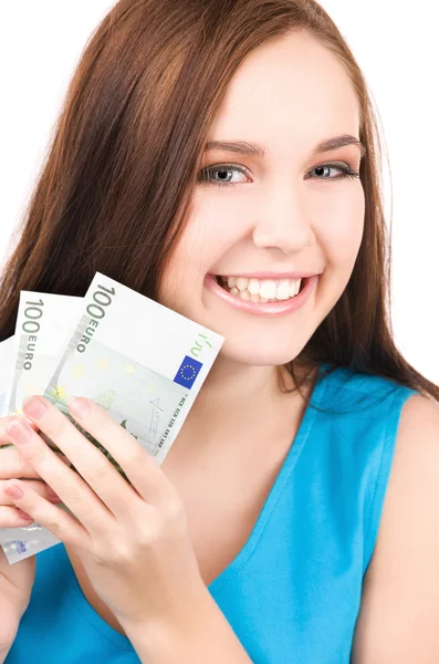 Lovely teenage girl with money — Stock Photo, Image