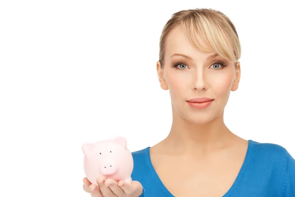 Lovely woman with piggy bank — Stock Photo, Image