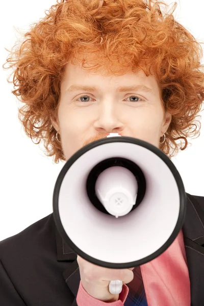 Uomo con megafono — Foto Stock