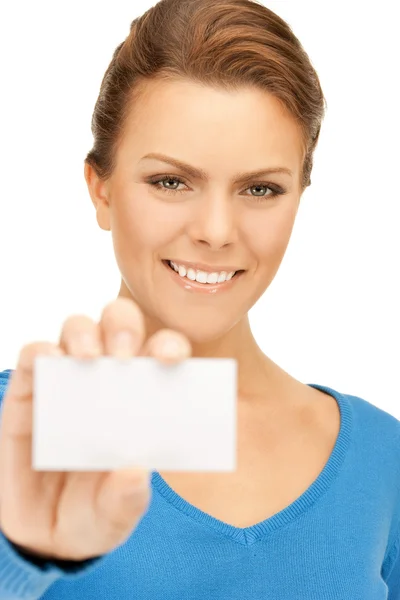 Mulher com cartão de visita — Fotografia de Stock