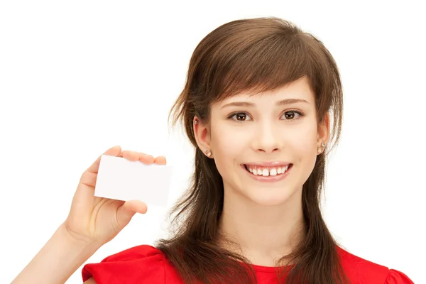 Chica adolescente con tarjeta de visita — Foto de Stock