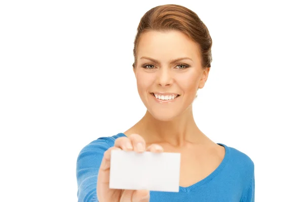 Mulher com cartão de visita — Fotografia de Stock