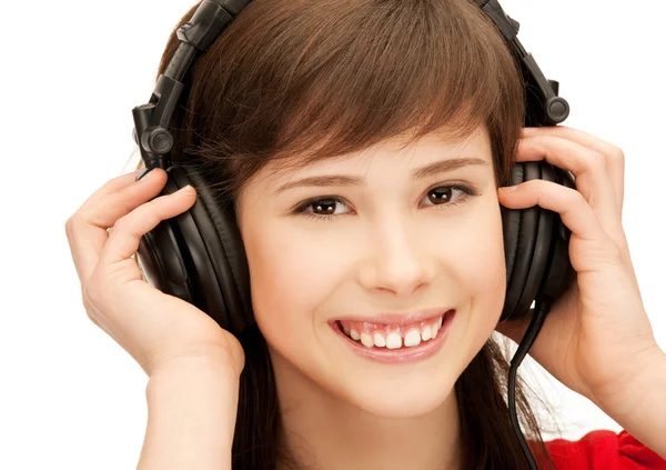 Ευτυχής έφηβη σε μεγάλο ακουστικά — Φωτογραφία Αρχείου