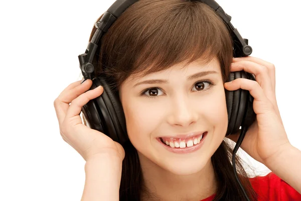 Ευτυχής έφηβη σε μεγάλο ακουστικά — Φωτογραφία Αρχείου