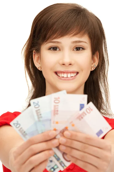 十几岁的女孩用欧元现金钱 — 图库照片