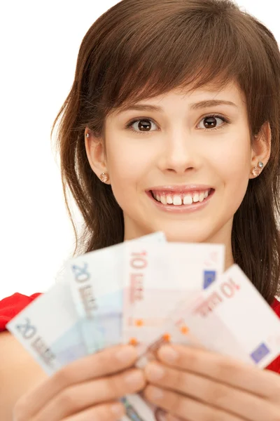 Εφηβικό κορίτσι με ευρώ μετρητά χρήματα — Φωτογραφία Αρχείου