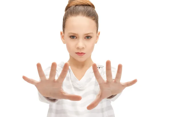 Dospívající dívka dělat zastávky gesto — Stock fotografie