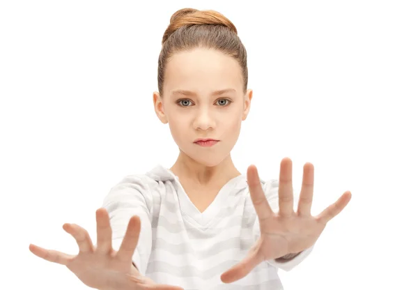 Teenage ragazza making stop gesto — Foto Stock