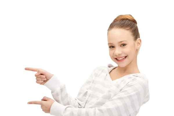 Tonårig flicka pekar fingret — Stockfoto