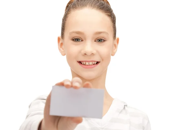 Teenage girl with business card — Stock Photo, Image