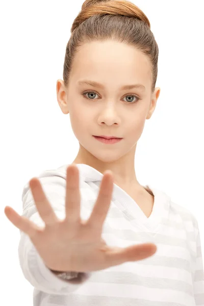 Tienermeisje maken stop gebaar — Stockfoto