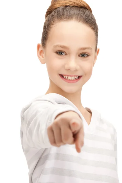 Teenager-Mädchen zeigt mit dem Finger — Stockfoto