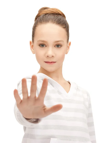 Teenage girl making stop gesture — Stock Photo, Image